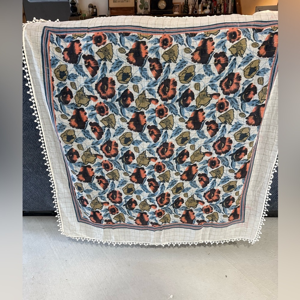 Floral Patterned Scarf with Fringe